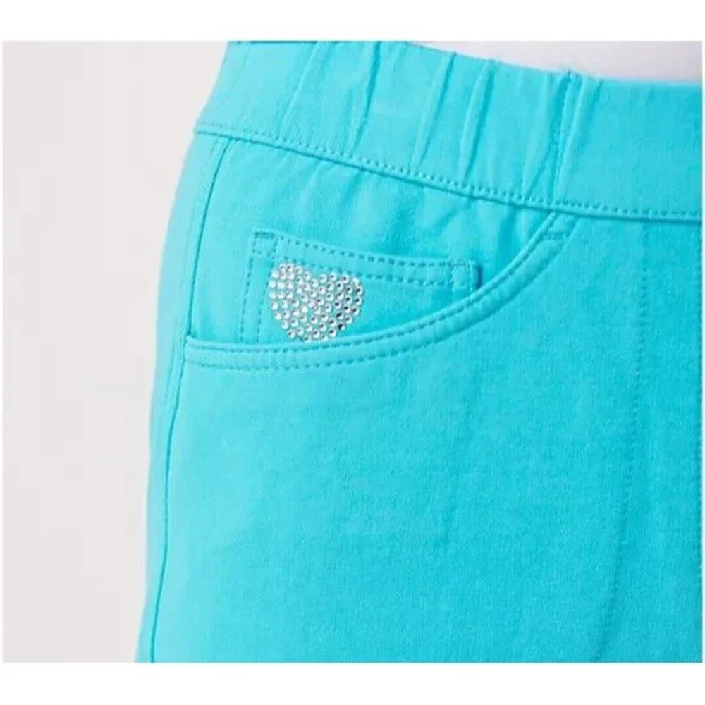 Womens Quacker Factory Dream Jeannes S Capri Turquoise Blue Pull On Pants Rhines - Picture 8 of 10